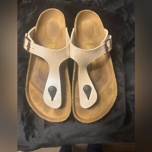 Birkenstock Cream T-Strap Sandals